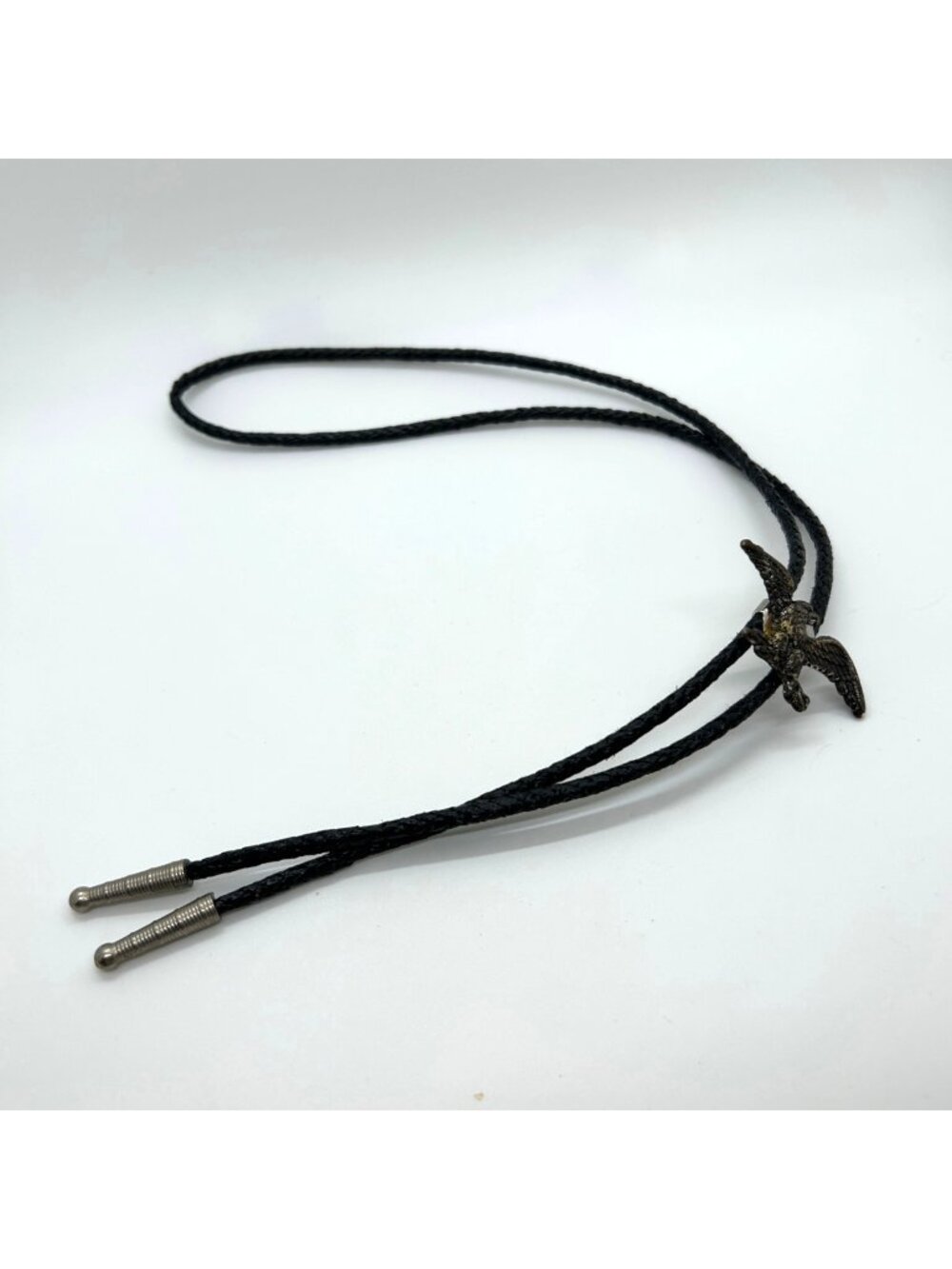 Eagle Bolo Tie With Tarnished Patina On Black Braided Cord Western Cowboy Style